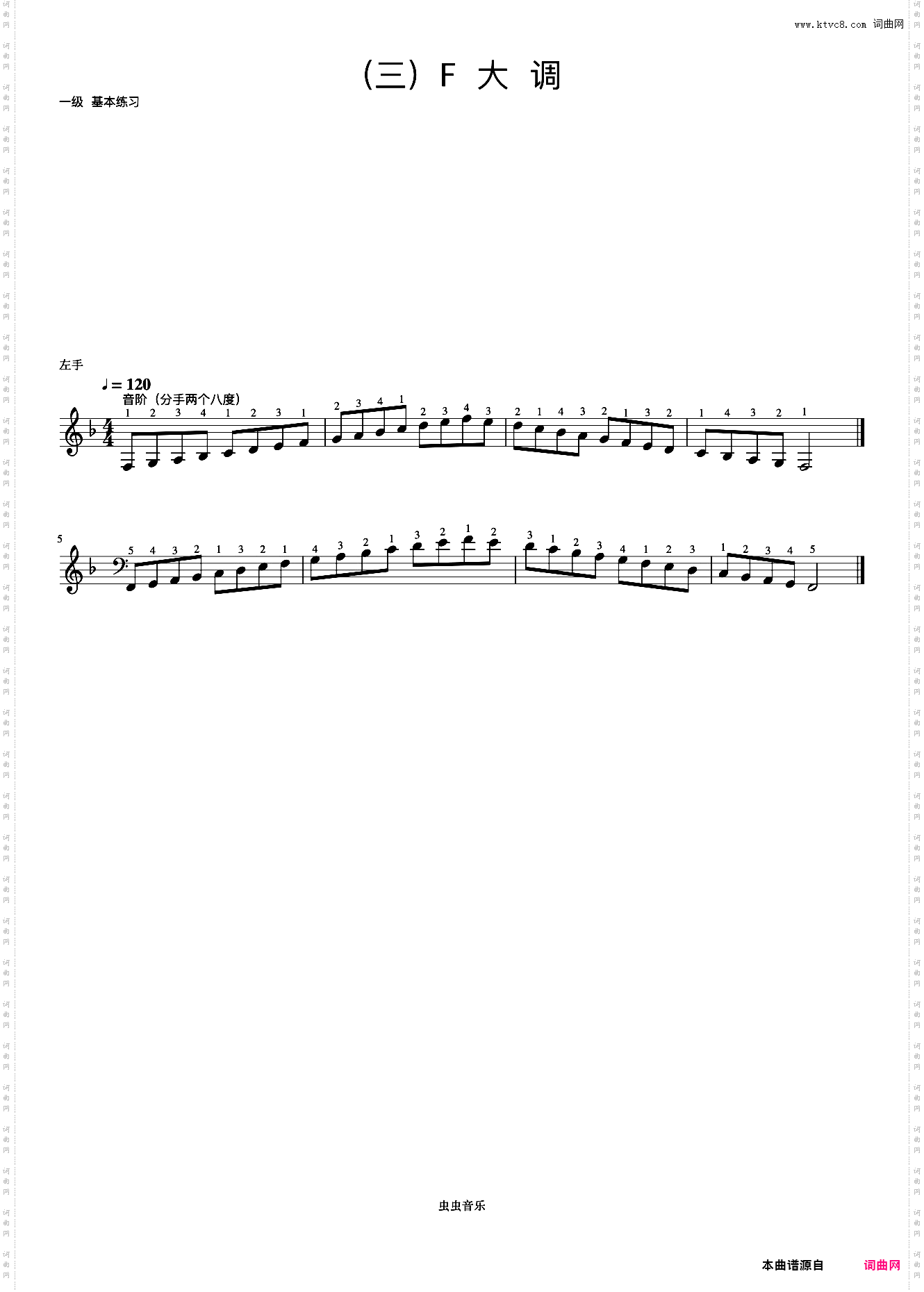 1级 F大调音阶《音协钢琴考级曲目 1-5级》