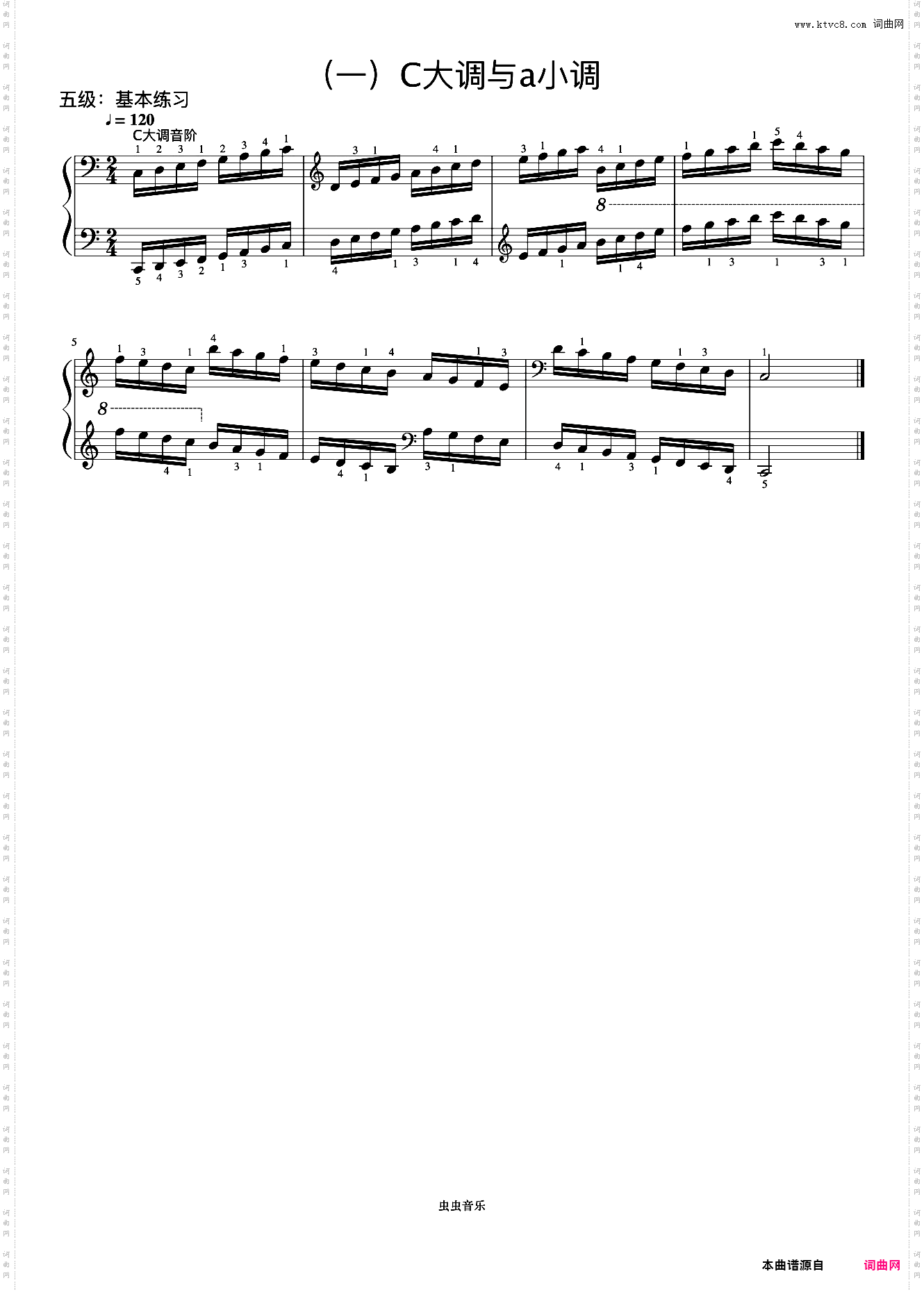 5级 C大调音阶《音协钢琴考级曲目 1-5级》