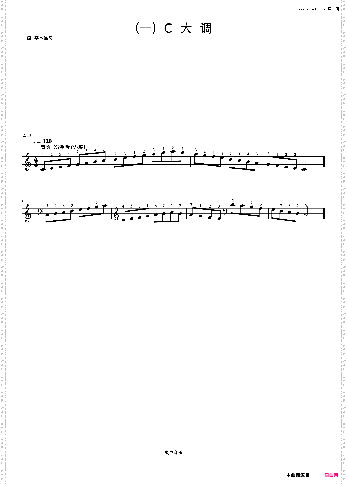 1级 C大调音阶《音协钢琴考级曲目 1-5级》