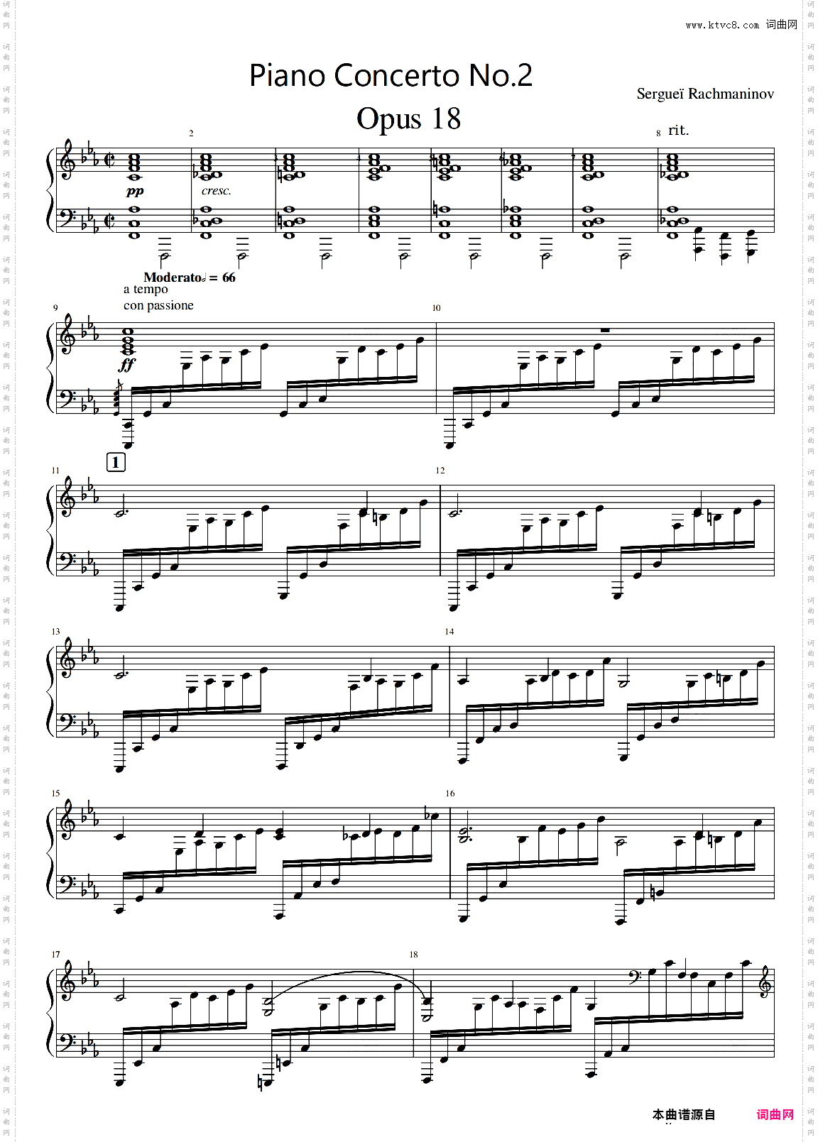 Rachmaninoff_拉赫玛尼诺夫钢琴第二协奏曲钢琴声部