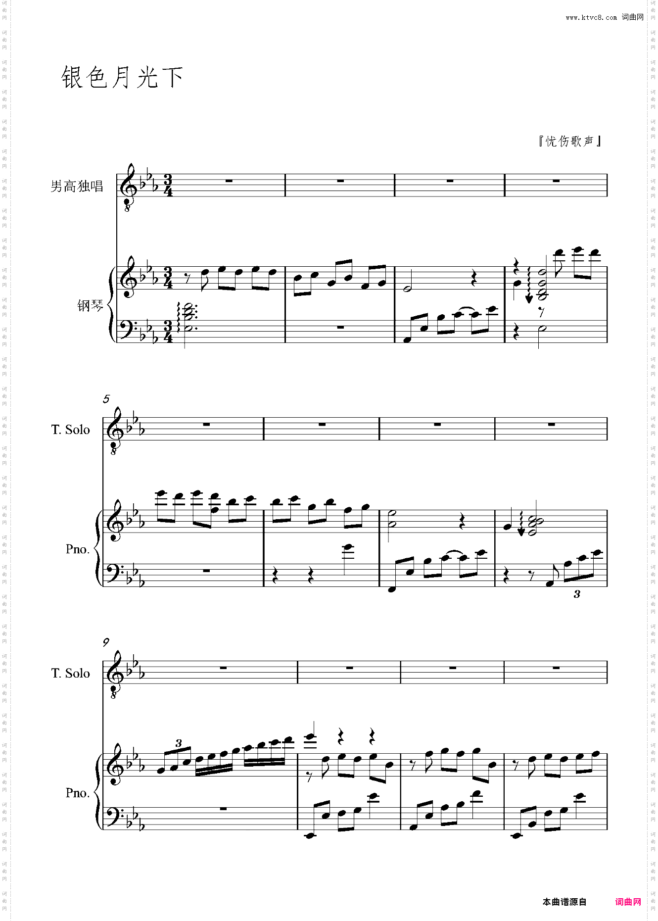 在银色月光下唯美伴奏版——『忧伤歌声』