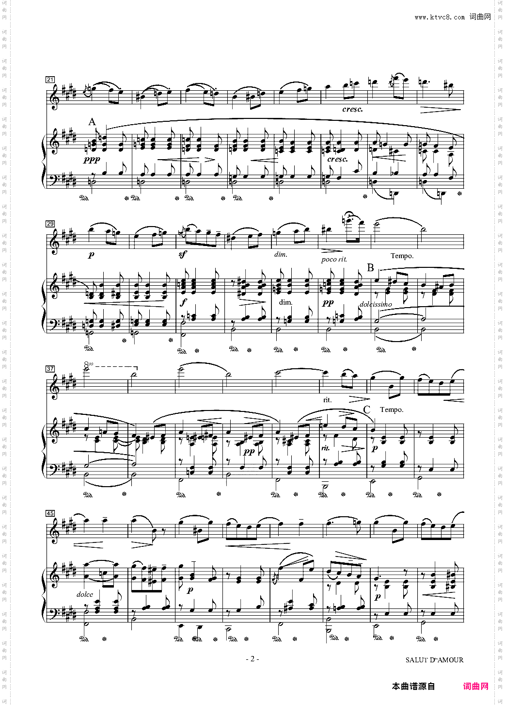 爱的礼赞-小提琴+钢琴