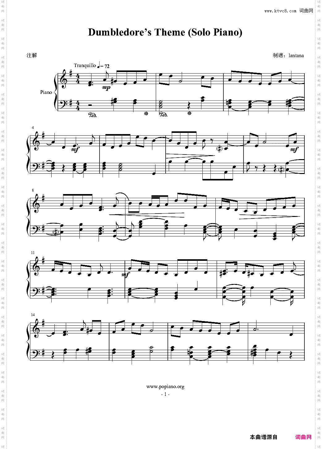 Dumbledore’s Theme Solo Piano