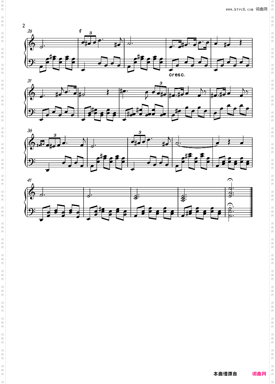 舒伯特小夜曲C调原谱和弦简化版