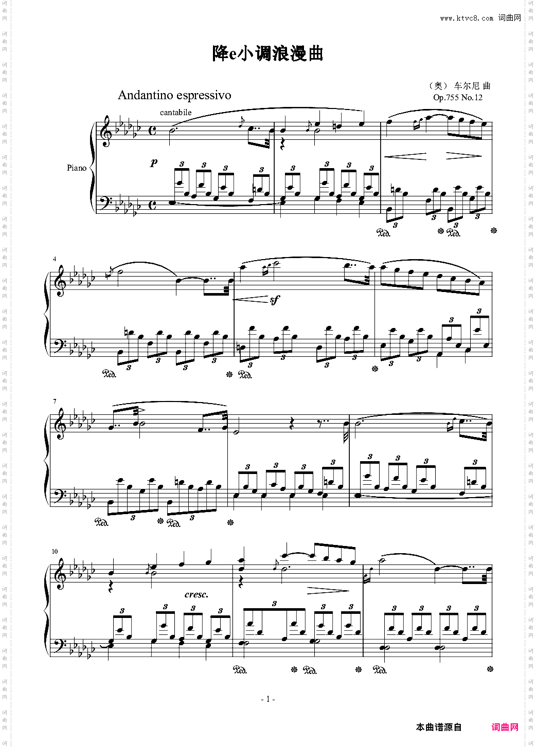 车尔尼 降e小调浪漫曲Op·755 No·12