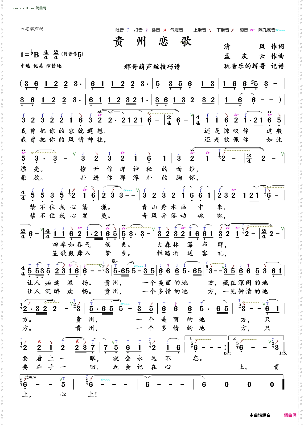 贵州恋歌_葫芦丝技巧谱