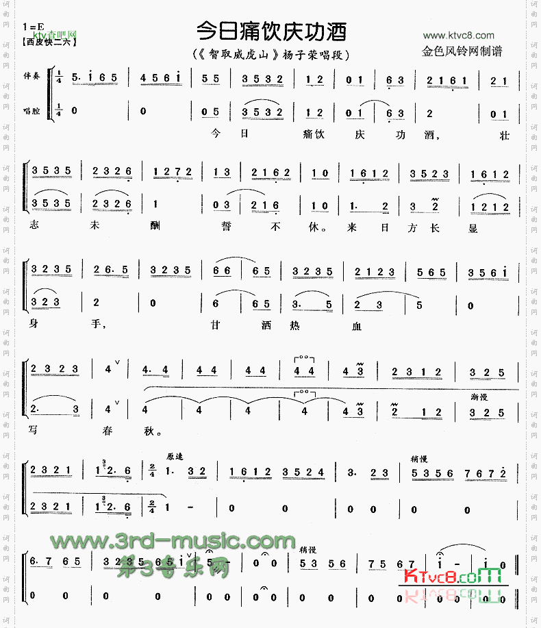 今日痛饮庆功酒《智取威虎山》[戏曲曲谱]