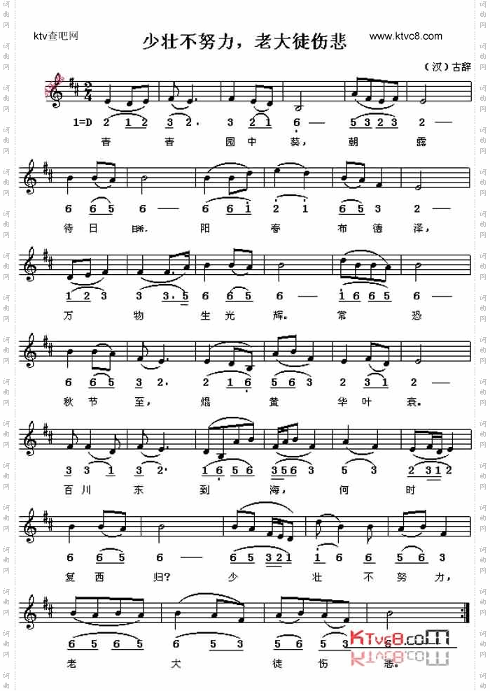 少壮不努力,老大徒伤悲