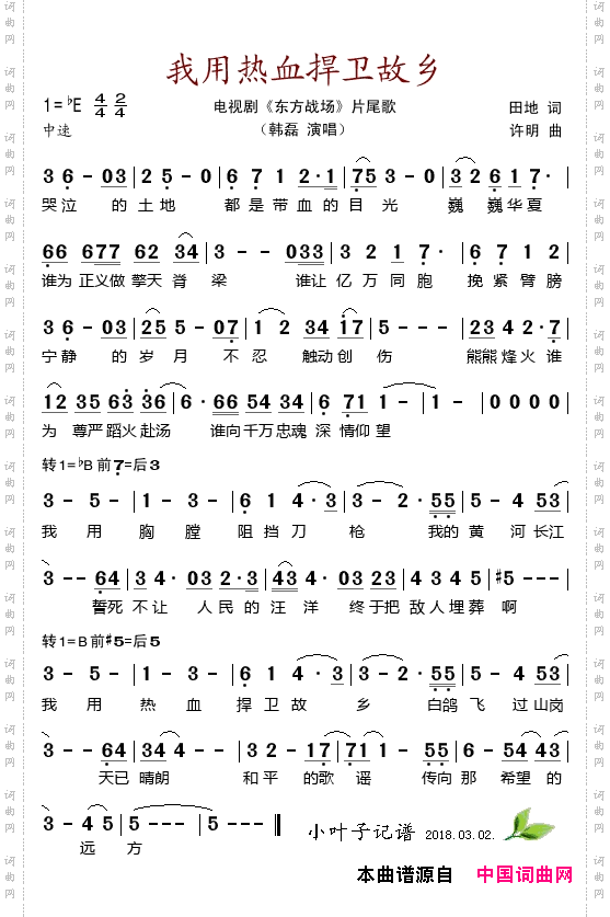 我用热血捍卫故乡_电视剧《东方战场》片尾曲