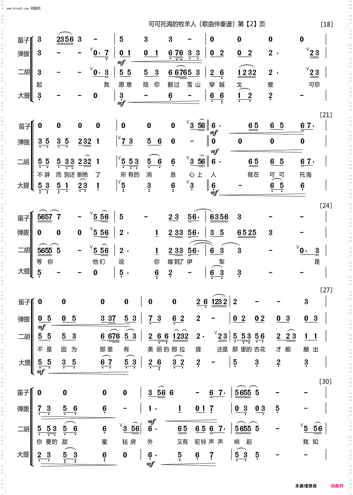 可可托海的牧羊人_歌曲伴奏谱