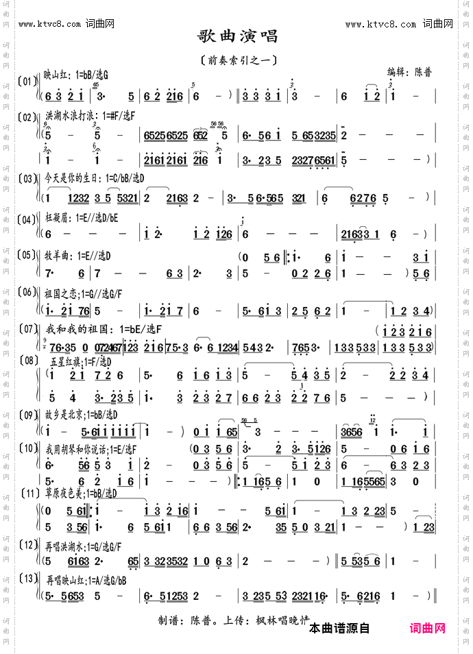前奏索引_歌曲索引之一