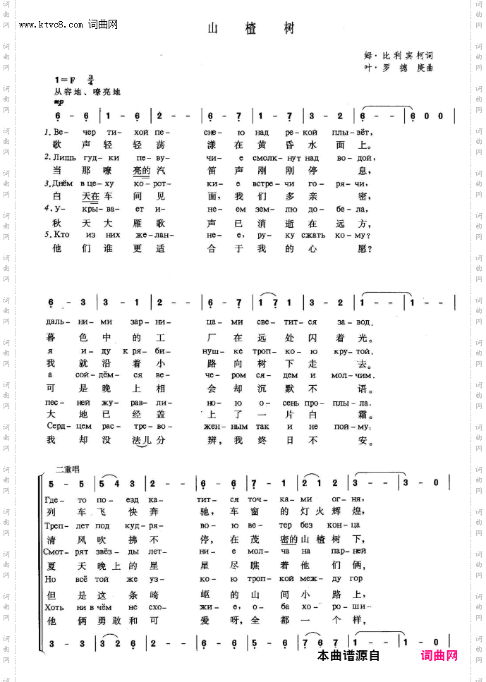 山楂树_前苏联原版Sax简谱