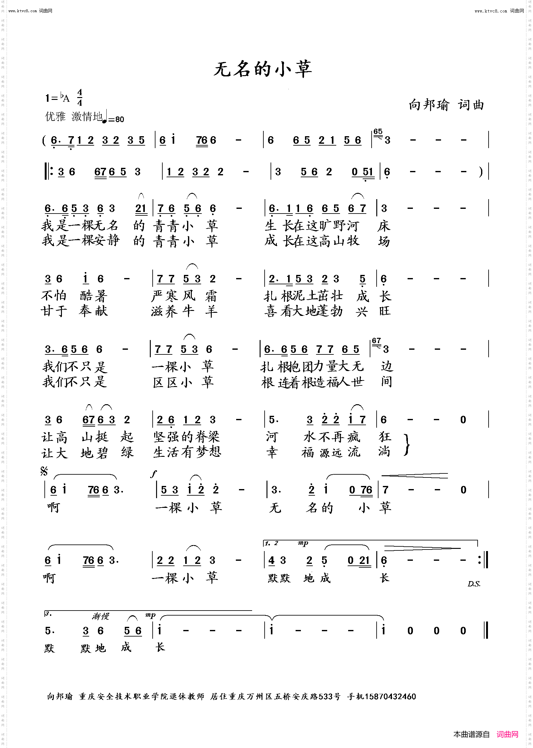 无名的小草_谨以此歌献给为共和国的建设，而默默奉献的无名英雄们