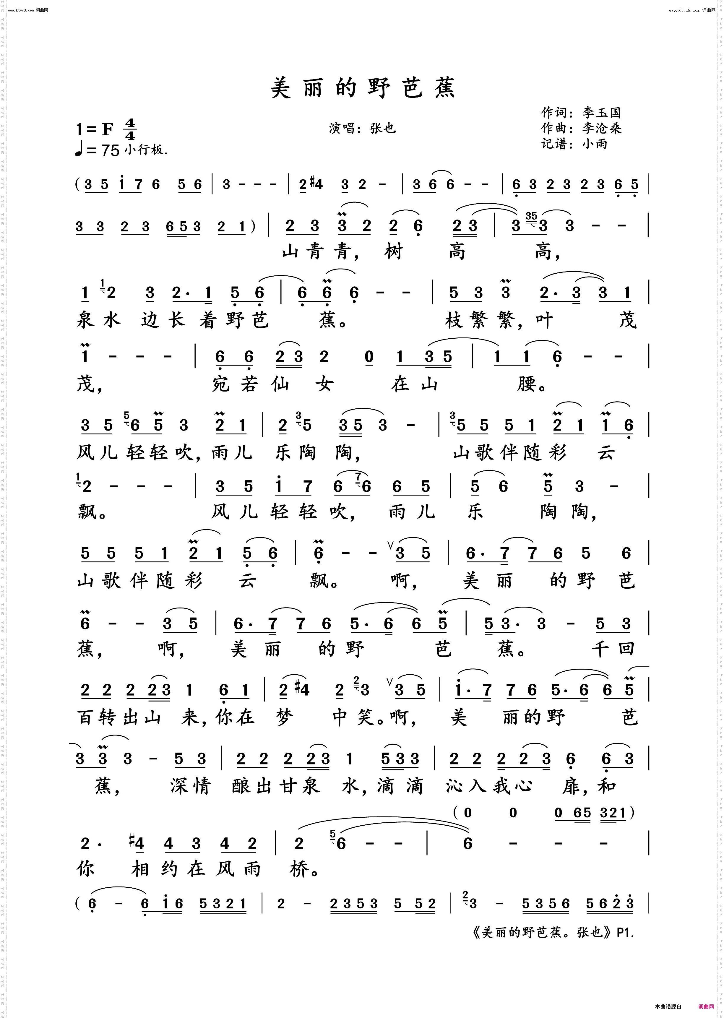 美丽的野芭蕉_张也演唱版