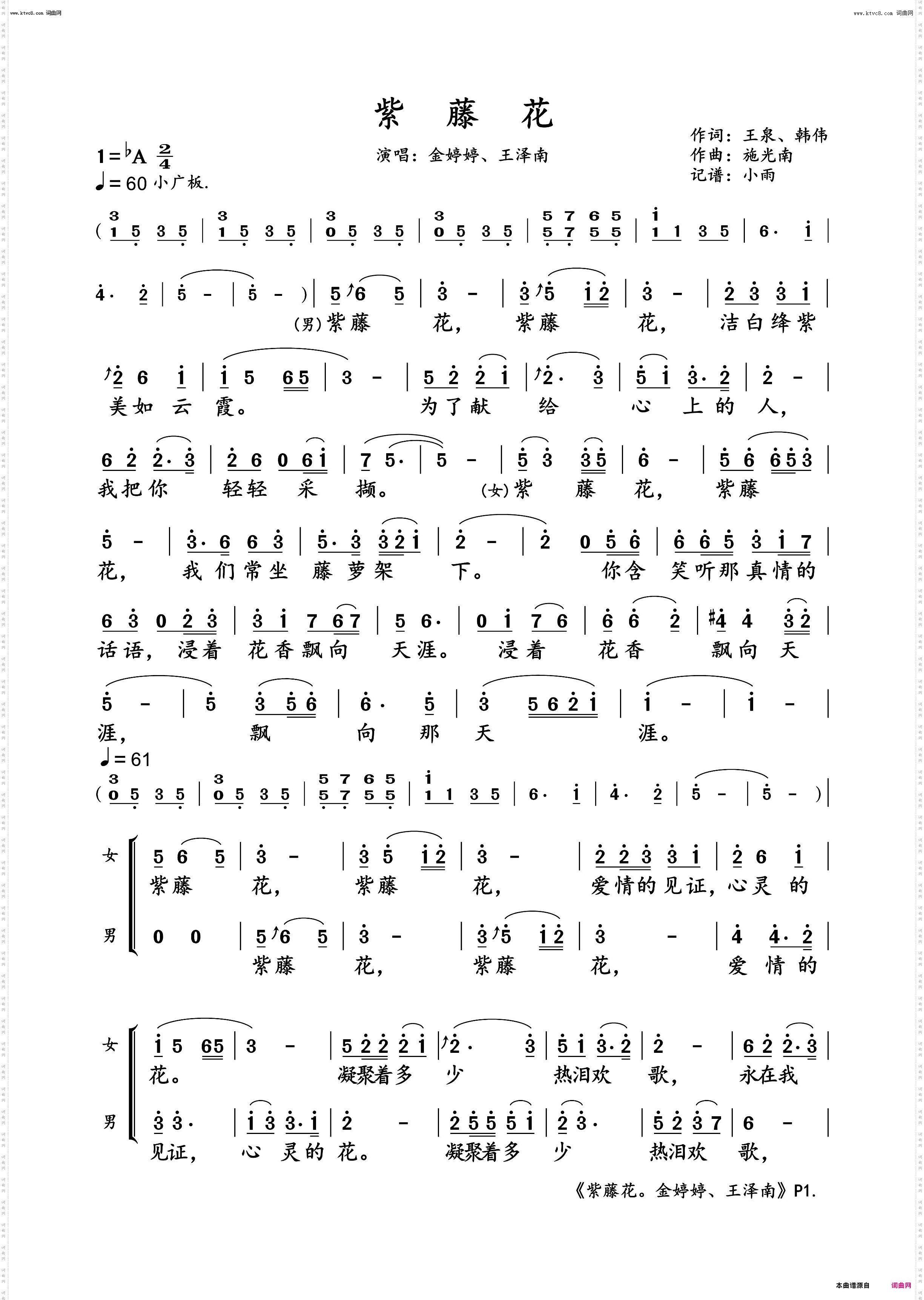 紫藤花_金婷婷、王泽南 演唱谱