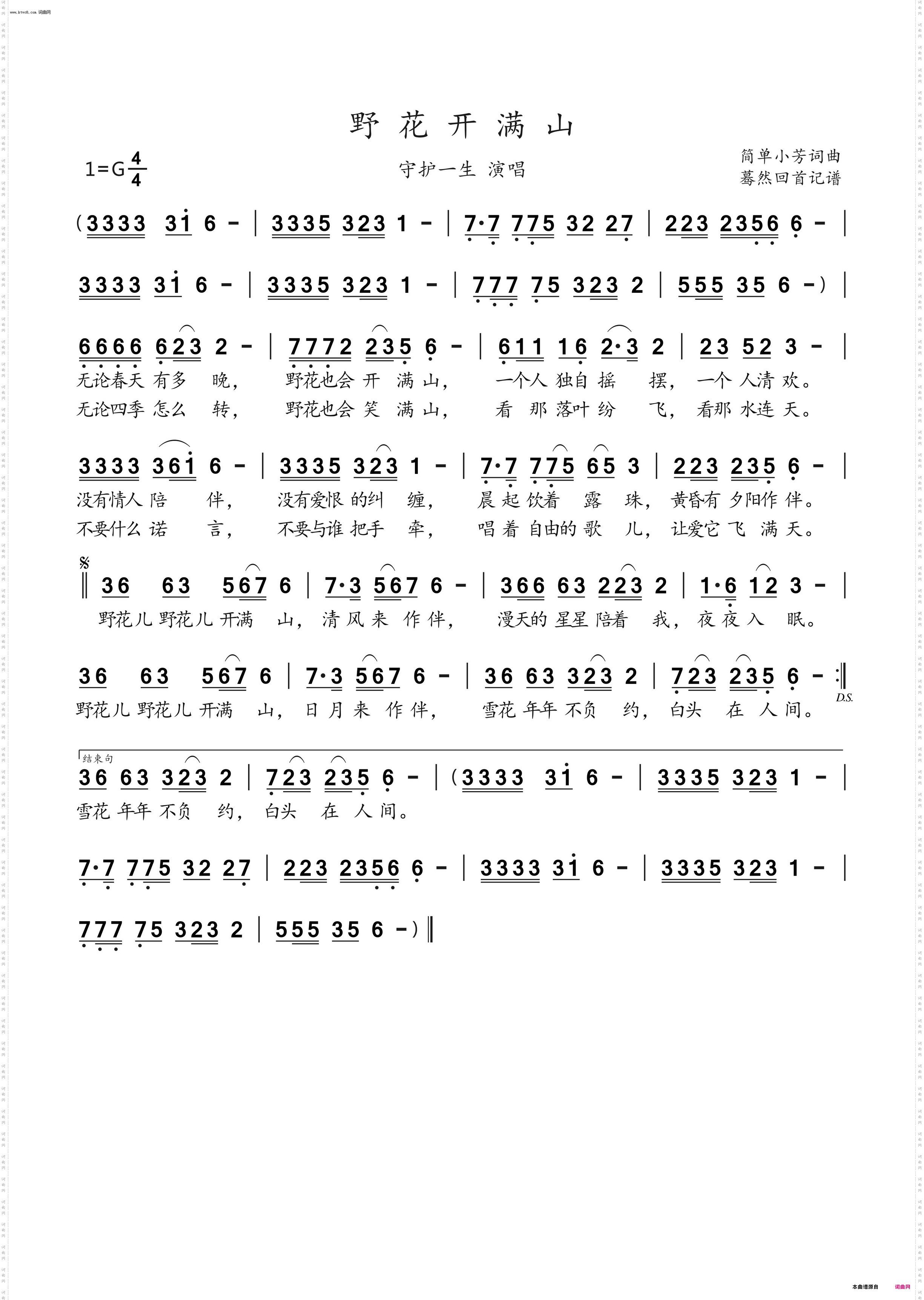 野花开满山_守护一生演唱