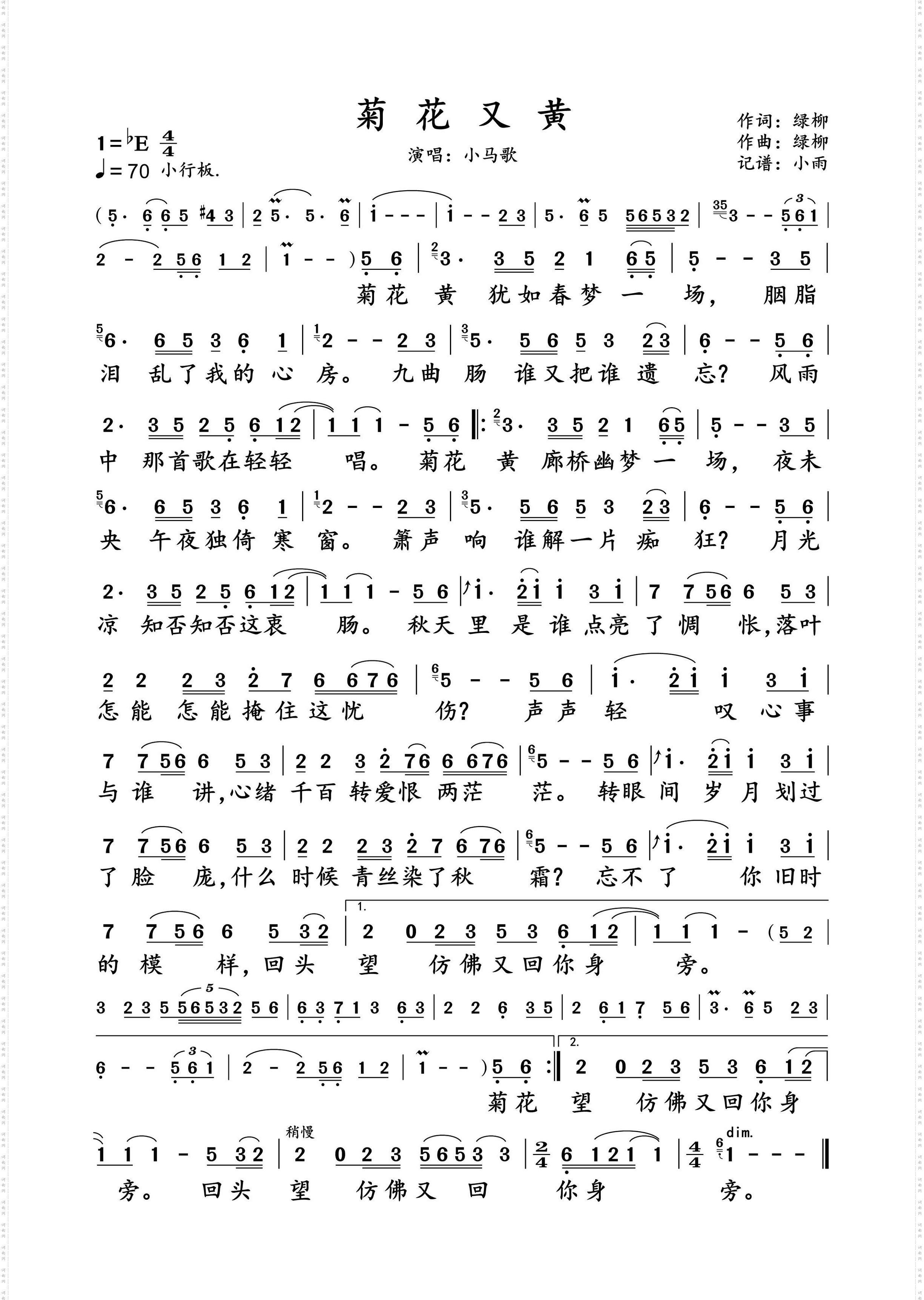 菊花又黄_小马歌 演唱谱