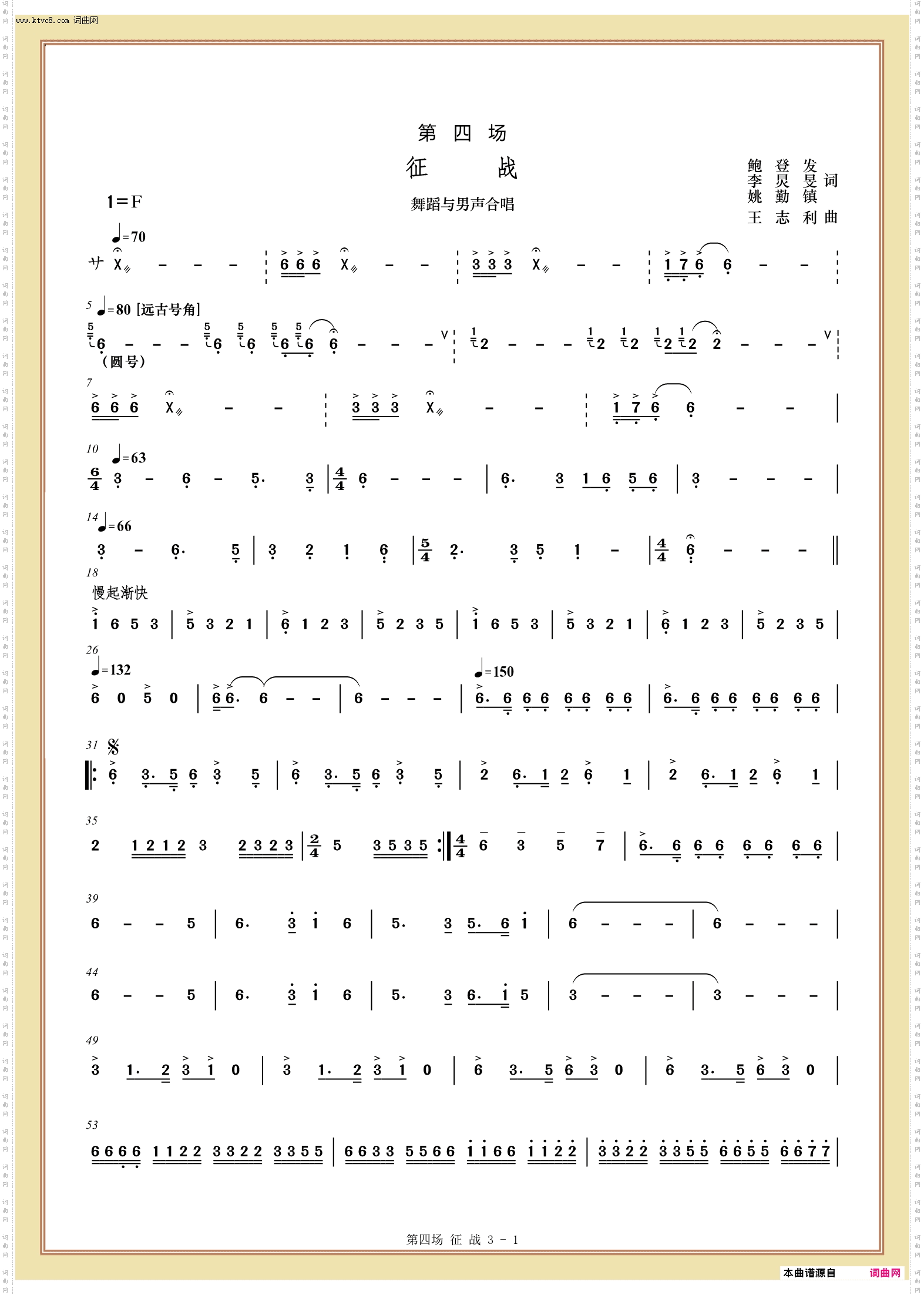 大型音乐舞蹈诗《统万风》第四场_征战音乐_主旋律谱