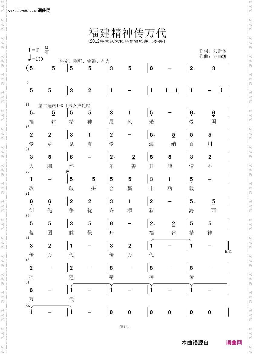 福建精神传万代_创作于2012年4月，5月12日见报，荣获文化部全国盛世欢歌大展赛三等奖