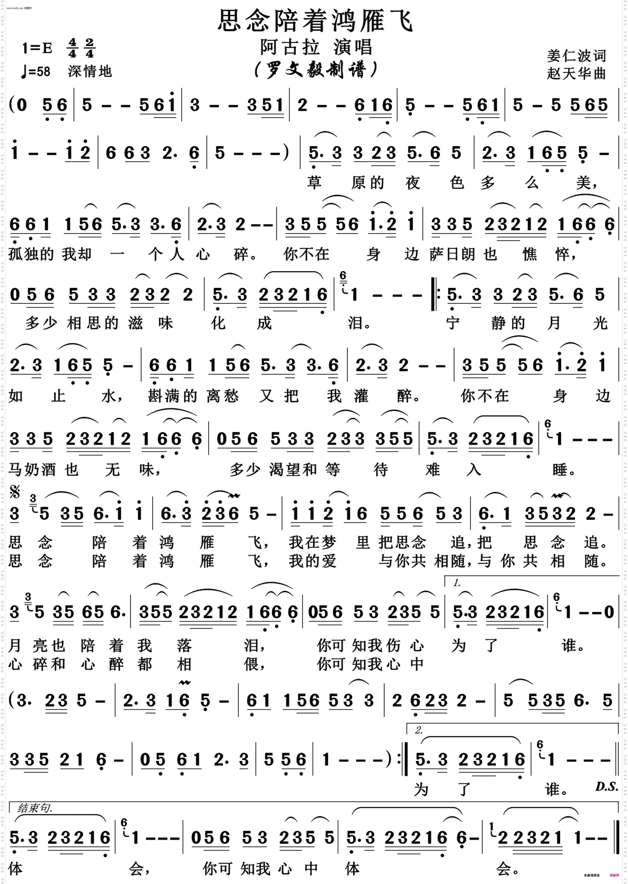 思念陪着鸿雁飞_男声独唱