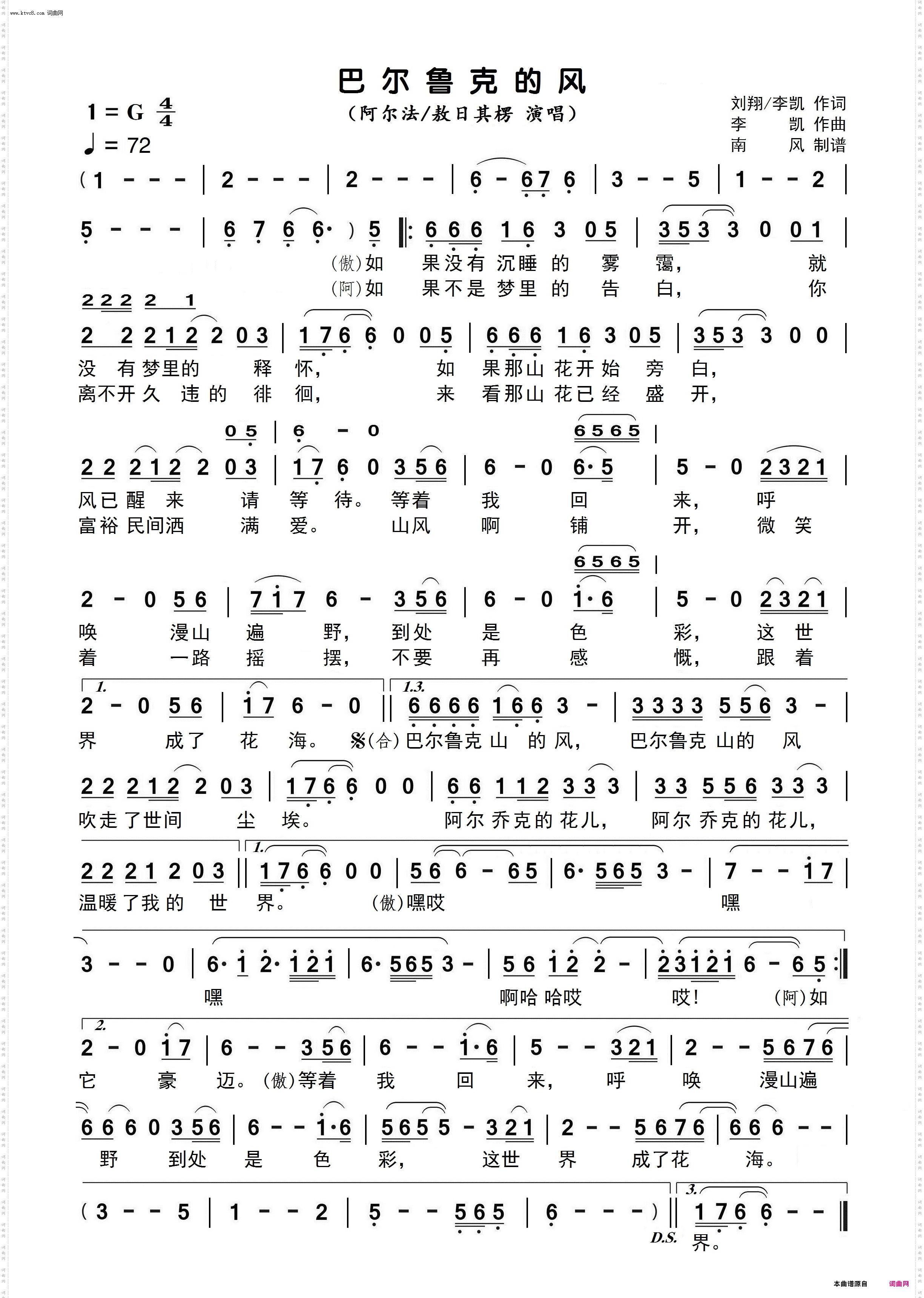 巴尔鲁克的风_高清简谱