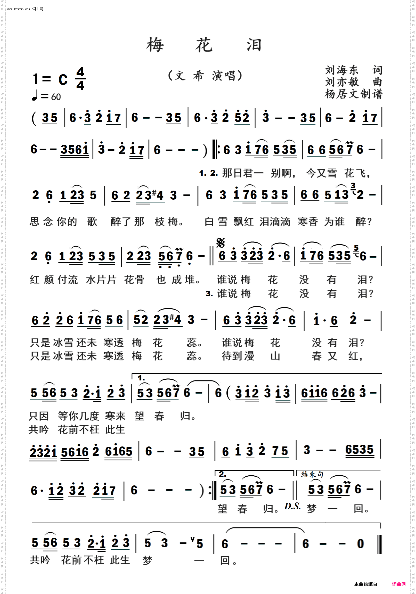 梅花泪_文希演唱 C调
