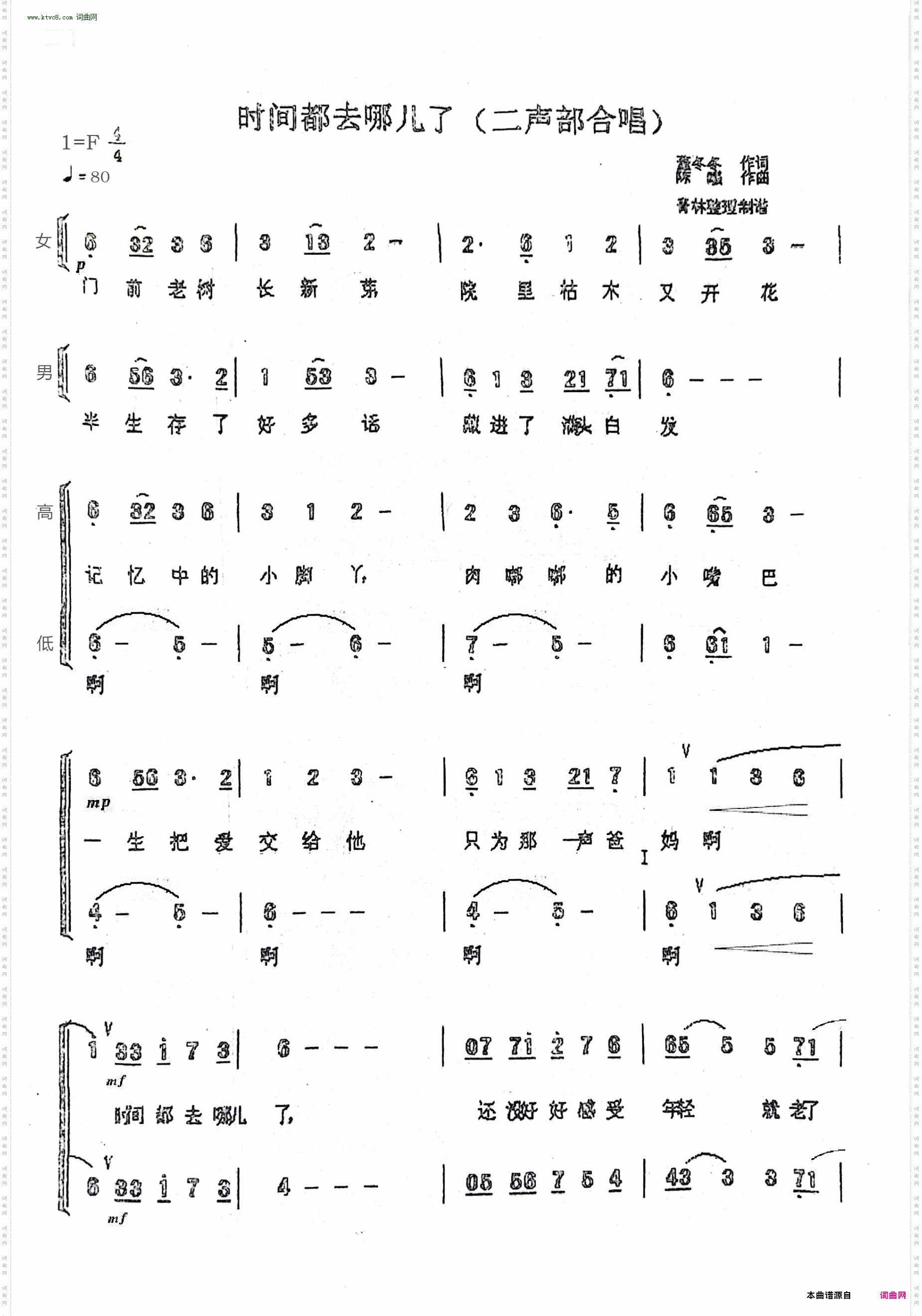 时间都去哪了_二声部合唱