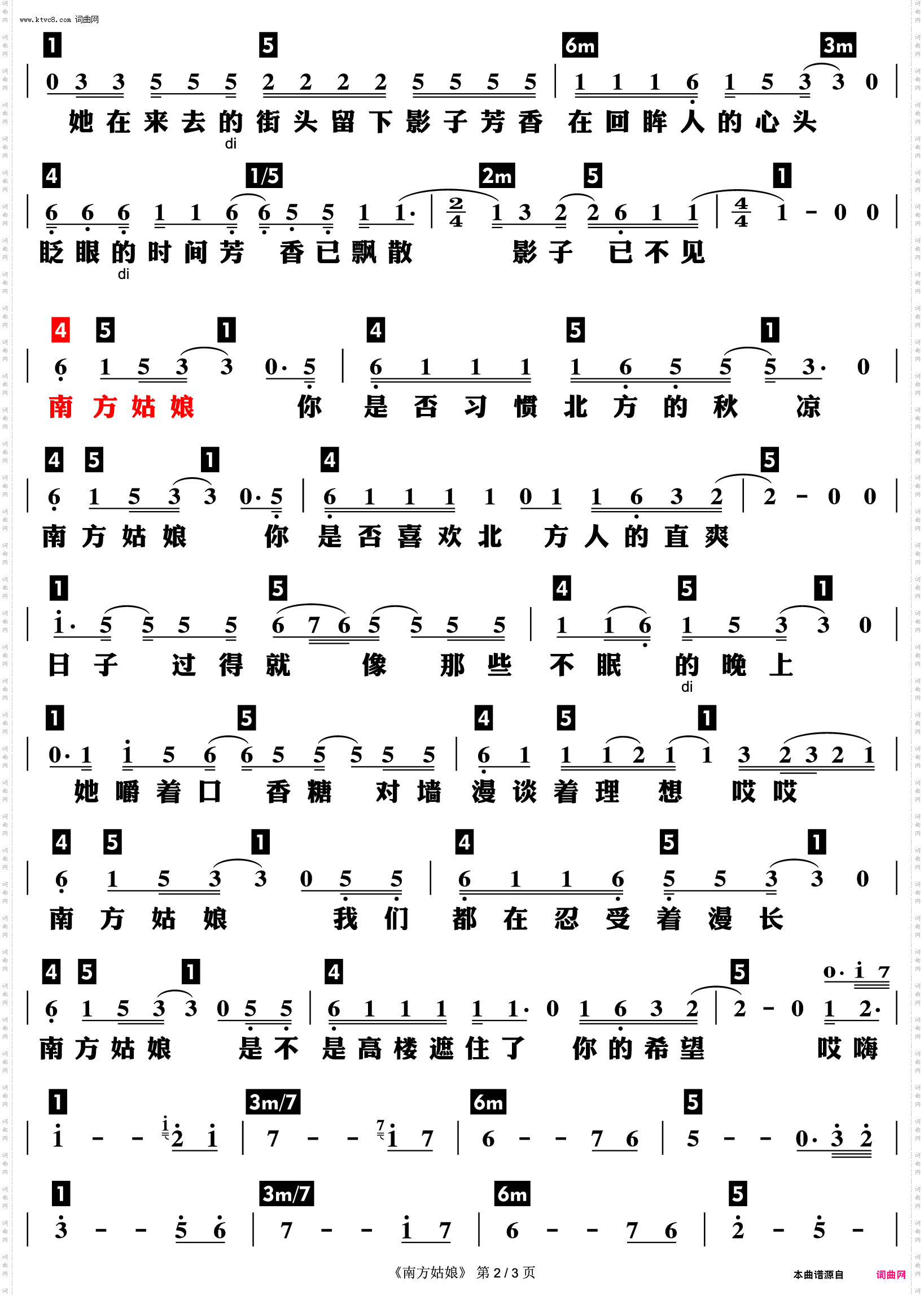 南方姑娘_功能谱