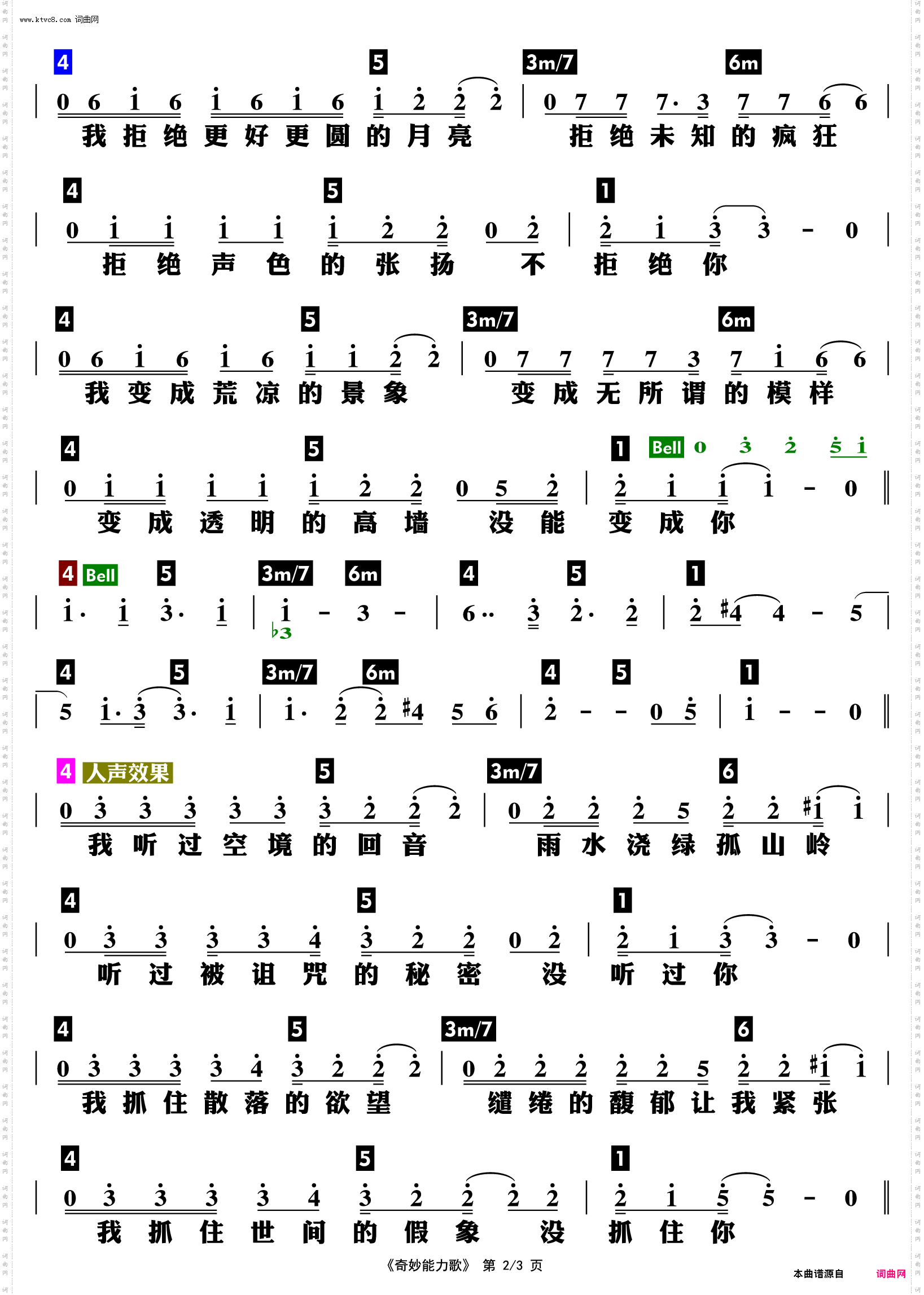 奇妙能力歌_功能谱