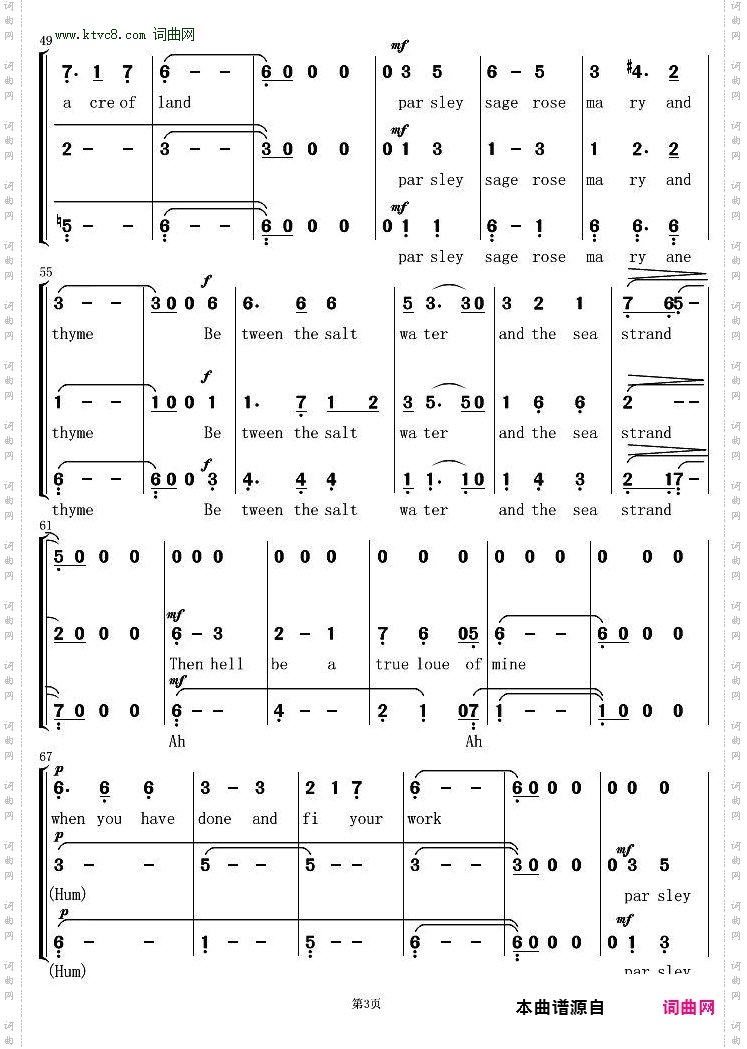 斯卡堡罗集市_三声部合唱谱