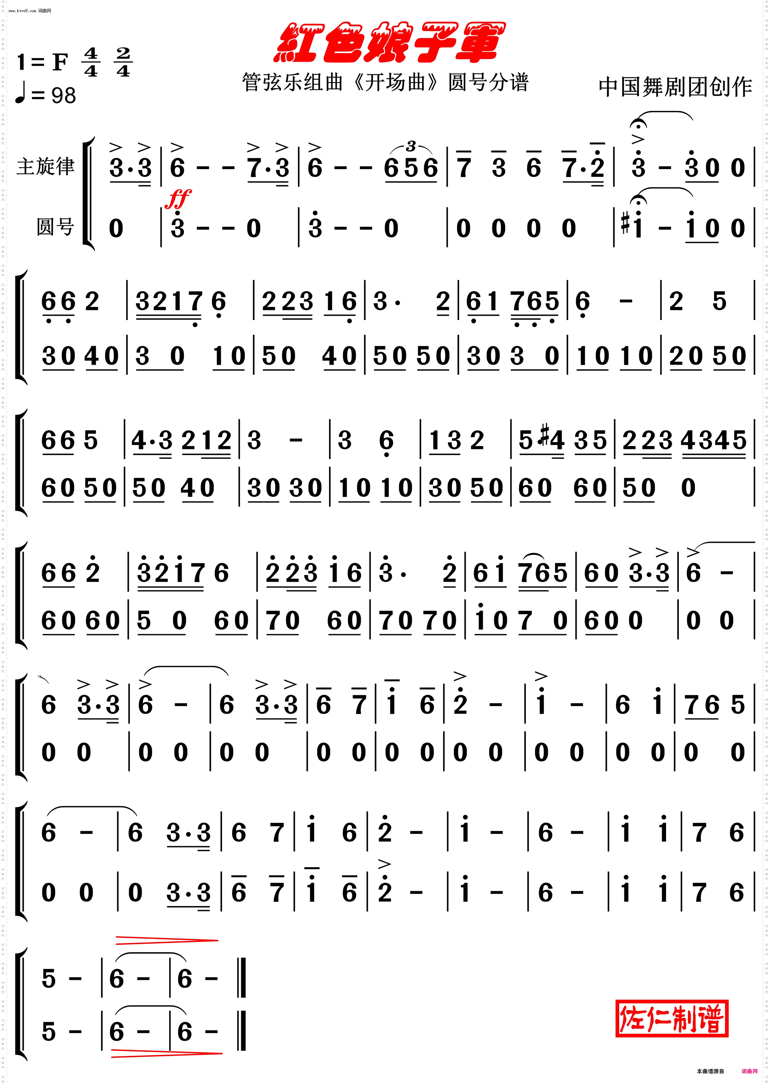 红色娘子军_管弦乐组曲《开场曲》圆号分谱