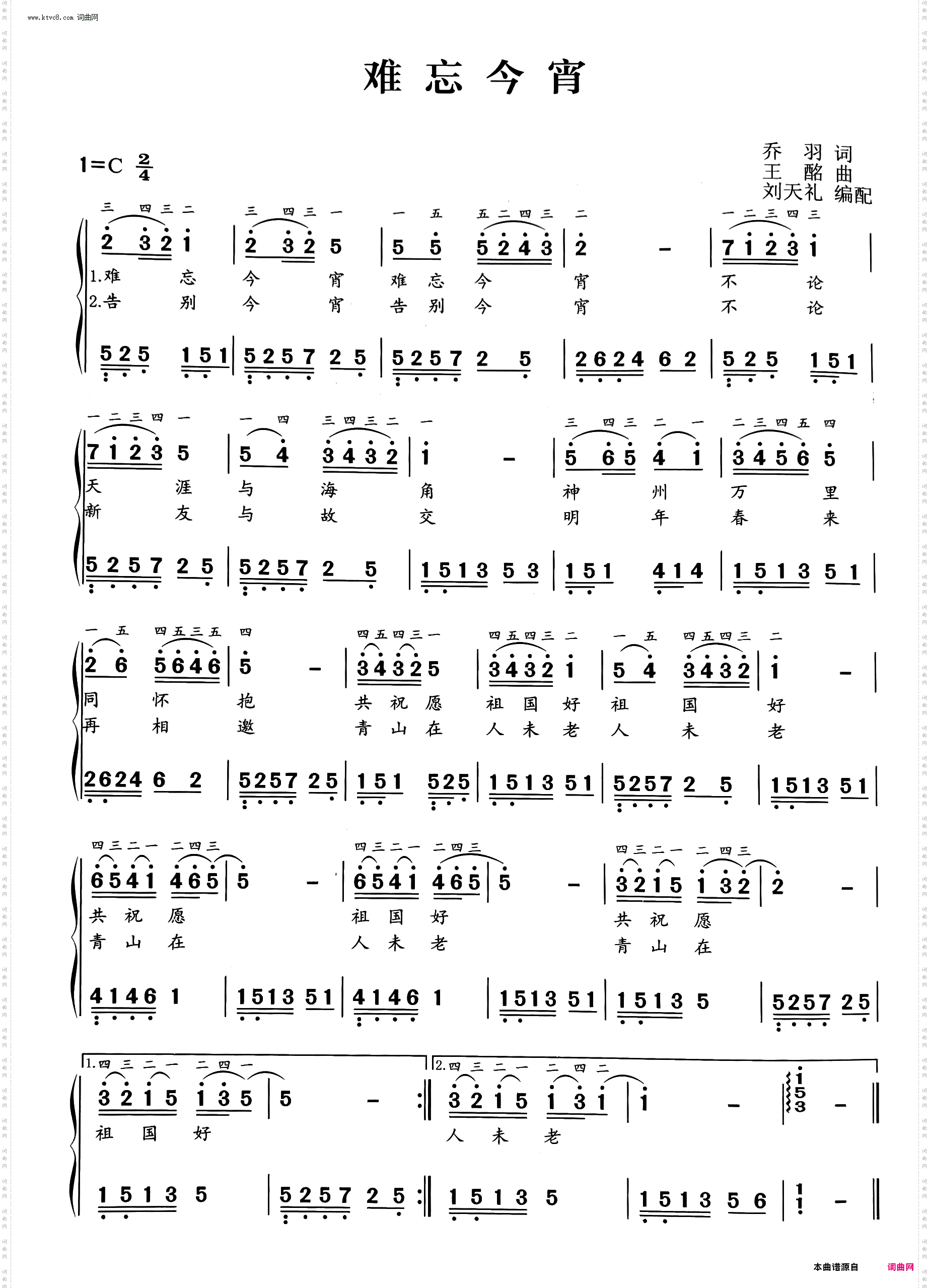 难忘今宵_钢琴双手简谱