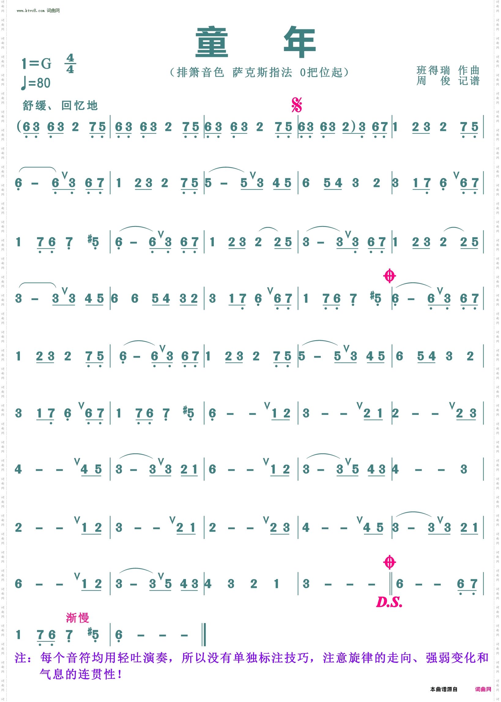 童年_排箫音色 萨克斯指法