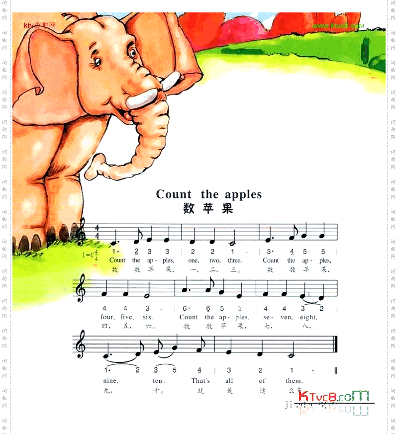 数苹果中英文、简线合谱