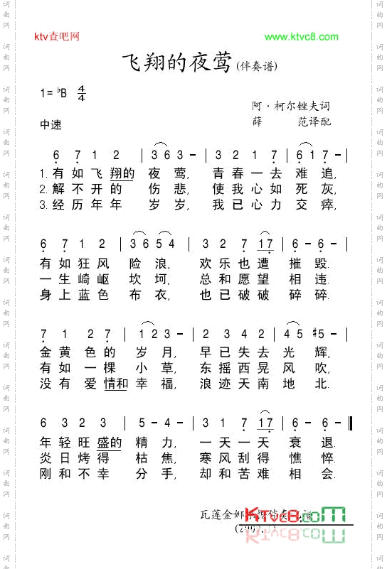 飞翔的夜莺伴奏谱