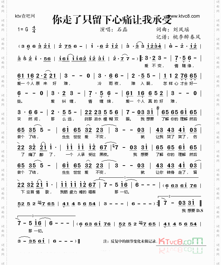 你走了只留下心痛让我承受