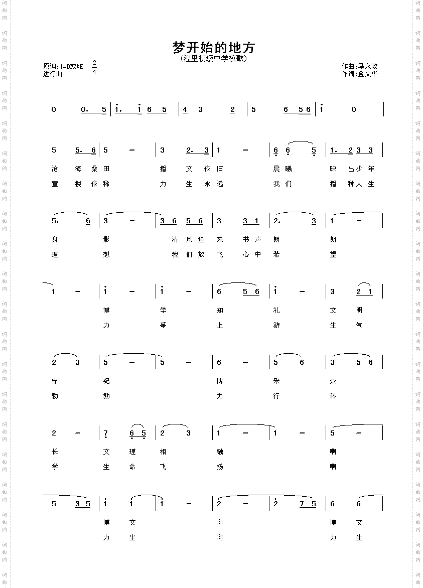 梦开始的地方_潢里初级中学校歌
