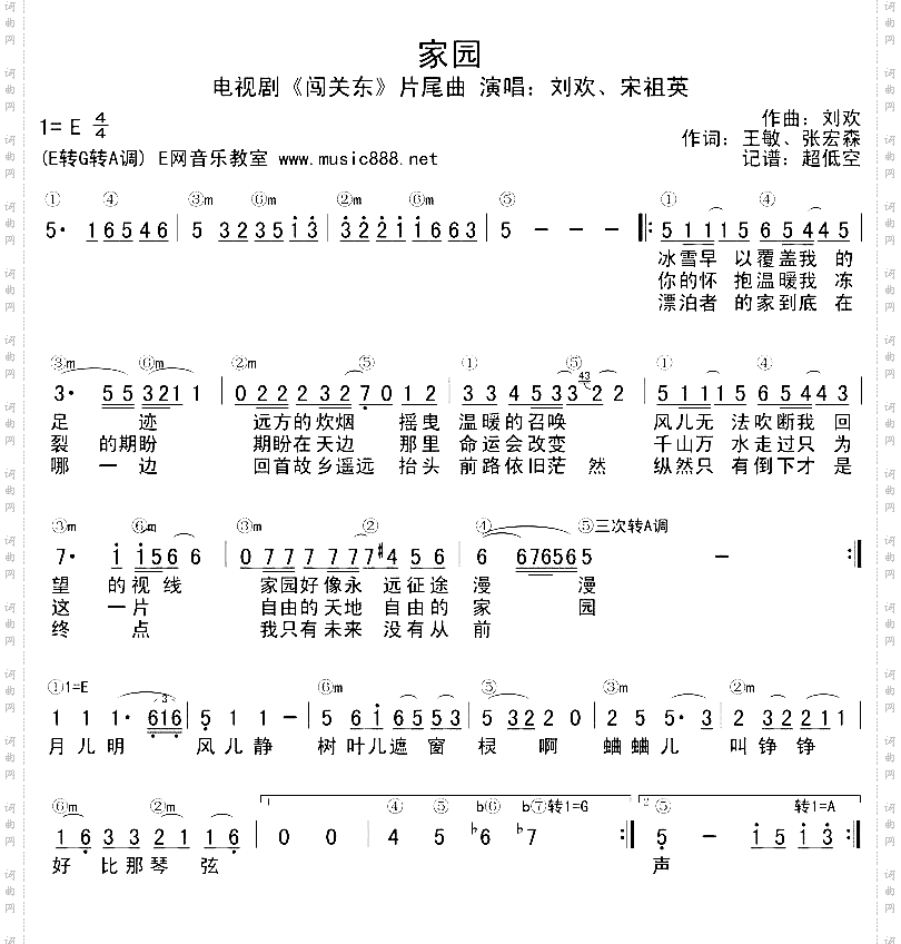 家园[电视剧《闯关东》]简谱+和弦