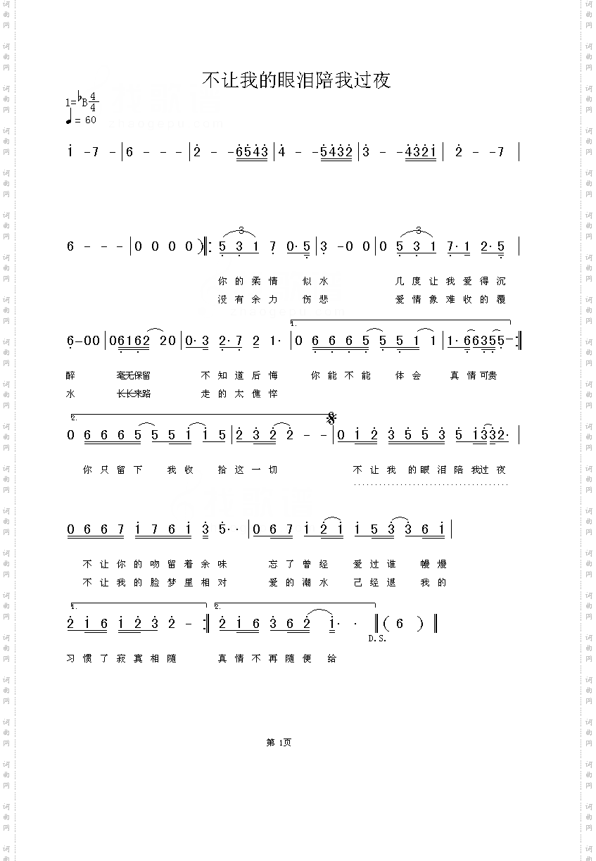 不让我的眼泪陪我过夜