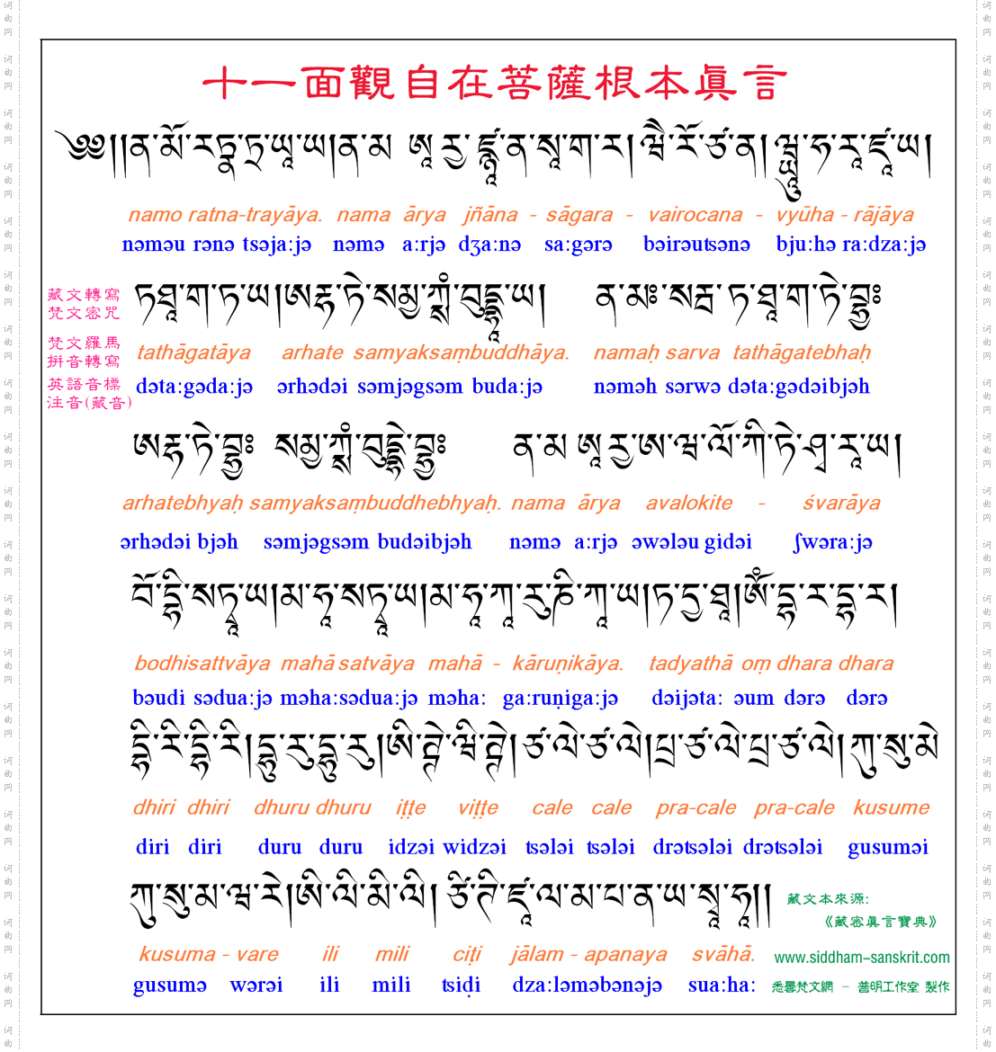十一面观自在菩萨根本真言