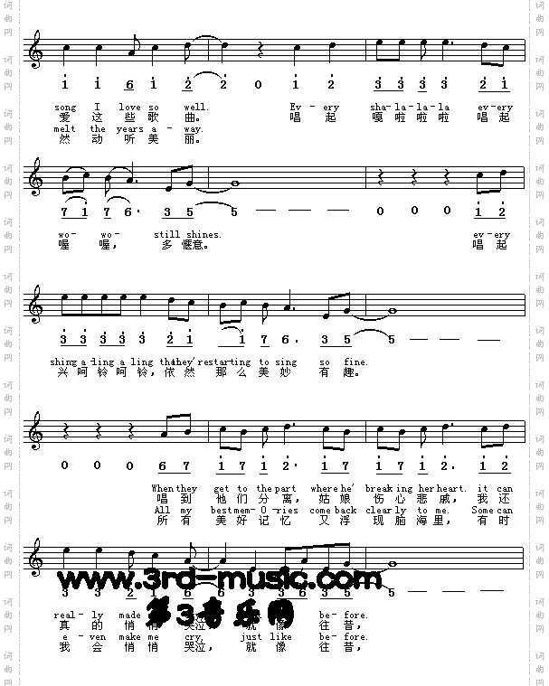 YesterdayOnceMore昨日重现中英文[简谱]