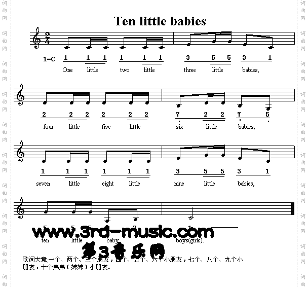 TenLittleBabies英文儿童歌[简谱]