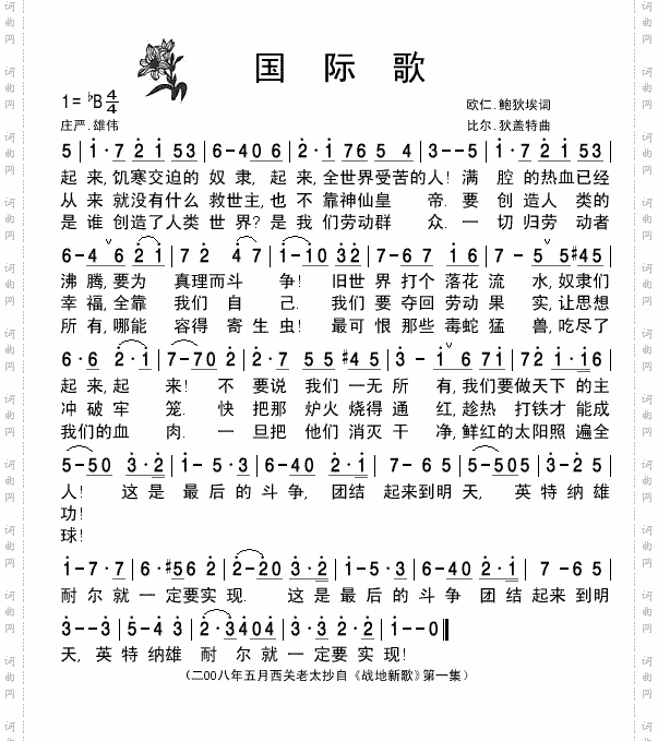 《战地新歌》国际歌-清晰简谱