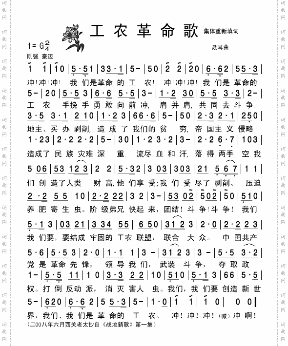 《战地新歌》工农革命歌-清晰简谱