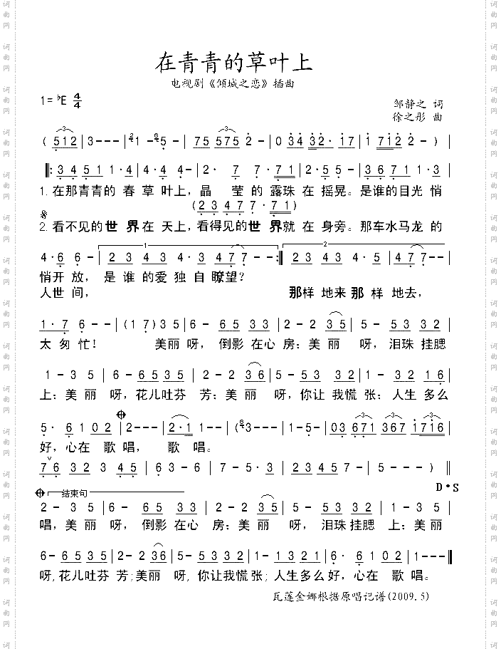 在青青的草叶上