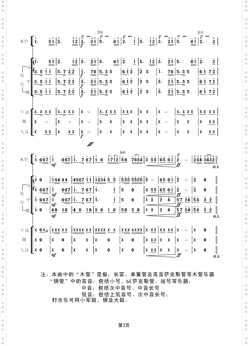 《中国人民解放军进行曲》3军乐队总谱