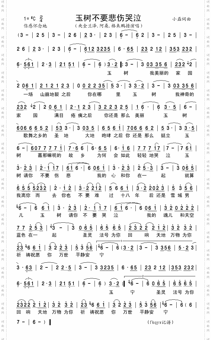 玉树不要悲伤哭泣