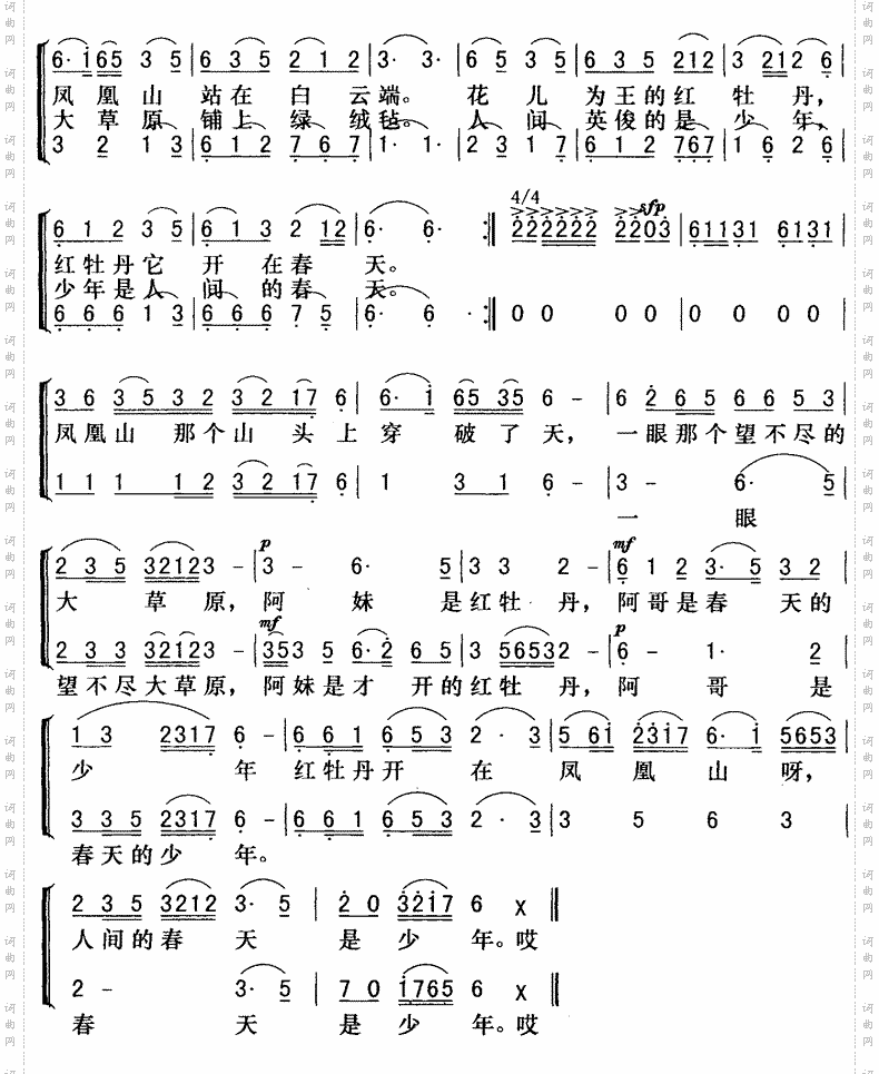 花儿与少年合唱谱