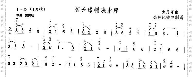 蓝天绿树映水库