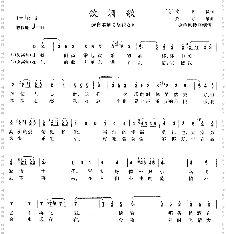 饮酒歌《茶花女》选曲
